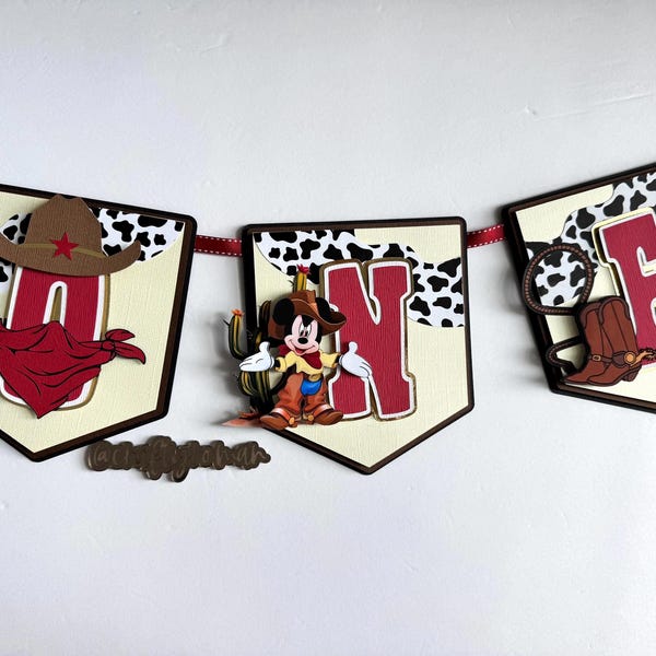 Primer Rodeo, Mi Primer Rodeo, Mickey Rodeo, Pancarta de Primer Cumpleaños, Salvaje Oeste, Cumpleaños de Vaquero, Tema del Oeste, Pancarta para Silla Alta
