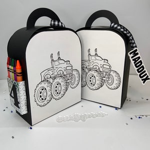 Monster Truck favor boxes, Custom favor boxes, personalized favor boxes, coloring boxes, crayon box