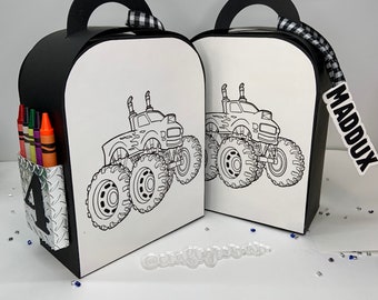 Monster Truck favor boxes, Custom favor boxes, personalized favor boxes, coloring boxes, crayon box