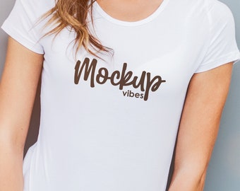 T-Shirt Mockup Woman , woman, Outdoor, Stock Photo, country side , Shirt White, mock up Tshirt