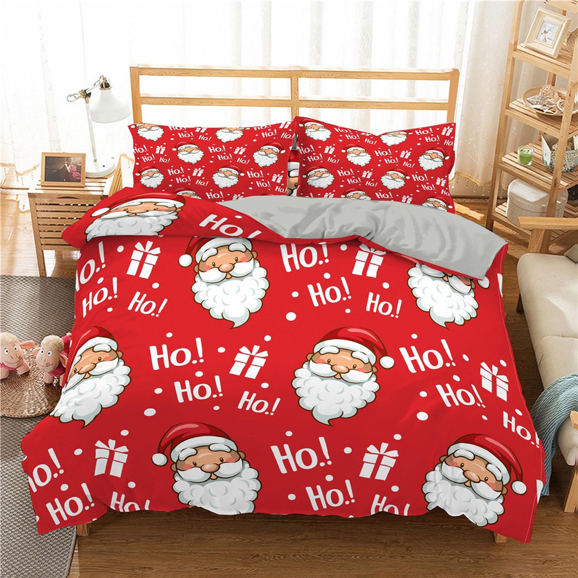 Christmas Quilt Set King Rustic Christmas Santa Claus Pattern Printed  Bedding Sets Bedspread Coverlet with 2 Pillowcases for All Seasons, Soft