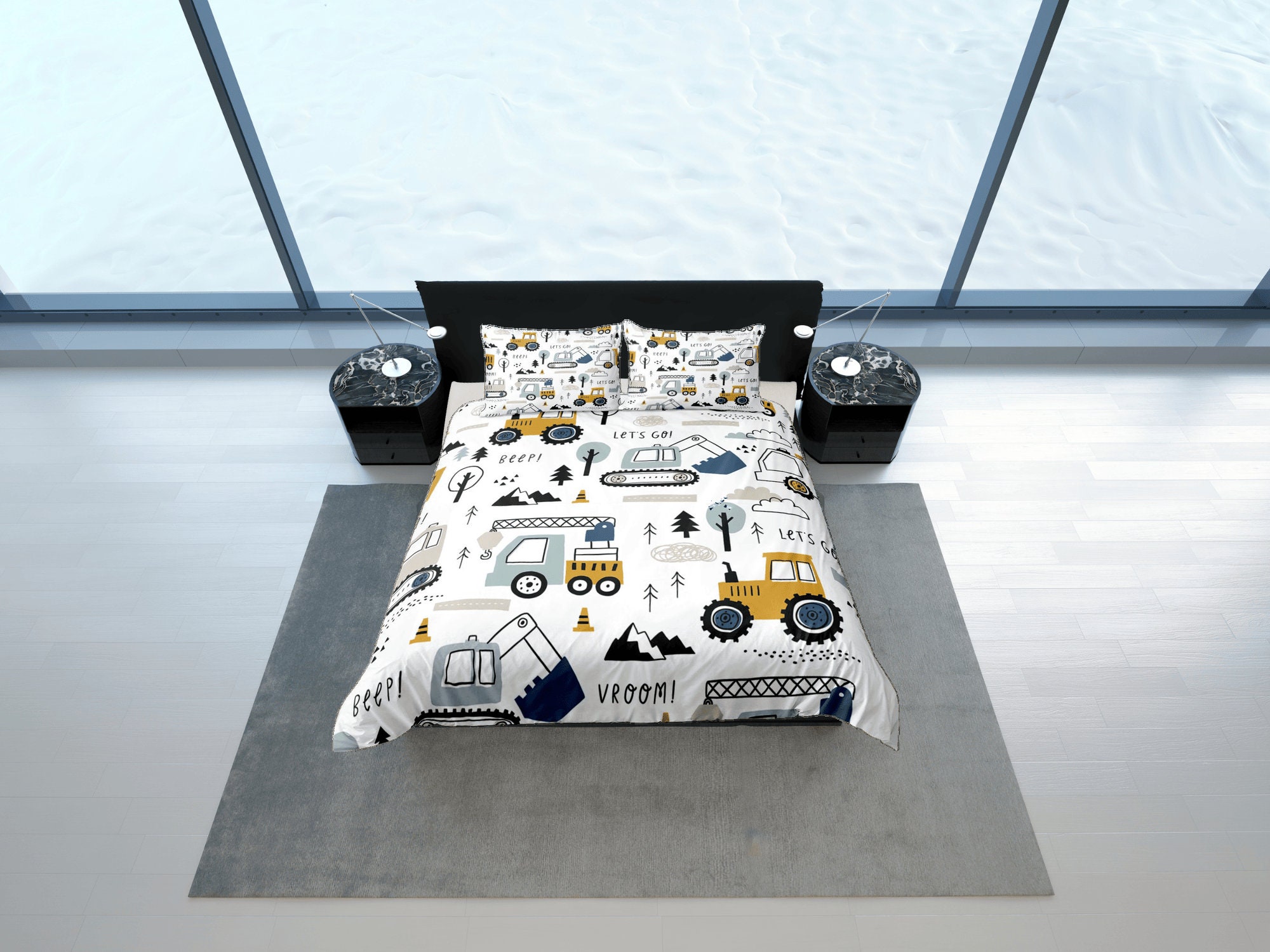 Construction Cotton Duvet Cover Excavator Quilt Cover, Heavy Equipment