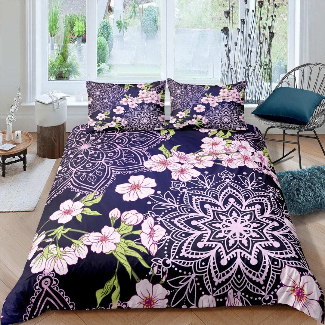Cherry Blossom Purple Bedding Floral Prints Duvet Cover Queen Etsy