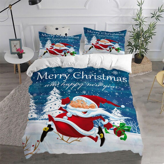 Santa Claus White Christmas Bedding Pillowcase Holiday Gift Etsy