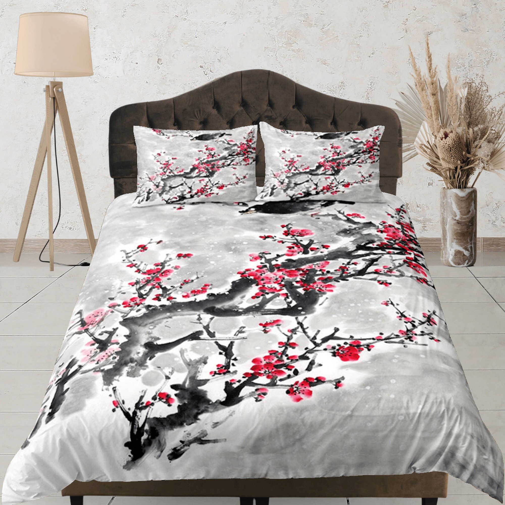 Sakura Tree Cotton Duvet Cover Cherry Blossom Quilt Cover, Japanese Art