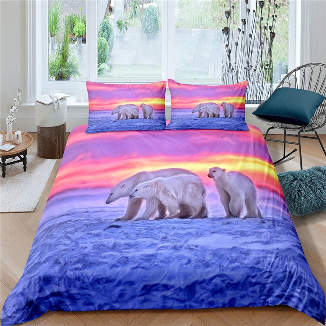 Polar Bears Duvet Cover Set Cute Bedspread Winter Dorm Etsy