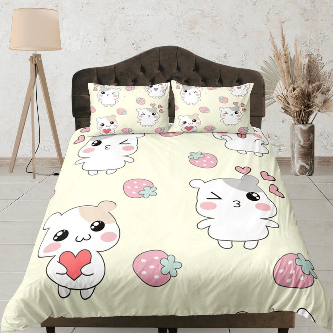 Cute Hamsters Cotton Duvet Cover Strawberry Quilt Cover Kids Etsy