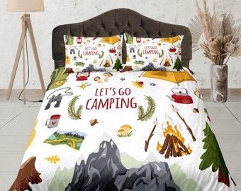 Camping Equipment Cotton Duvet Cover Tent Quilt Cover, Bonfire Bedding Set Adventure Blanket Cover, Adults Bedroom Bedspread