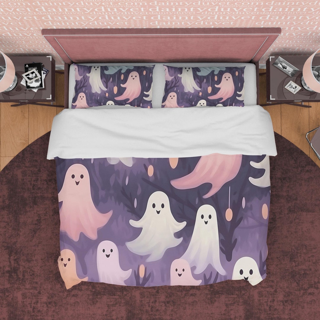 Happy Cute Ghosts Duvet Cover Set Aesthetic Zipper Bedding Etsy