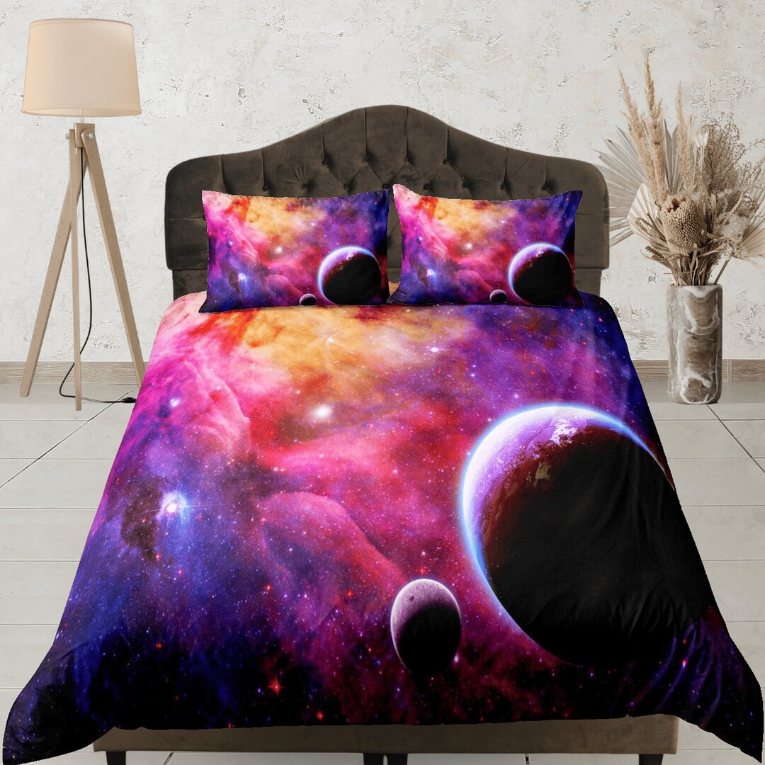 Celestial Cotton Duvet Cover Outer Space Quilt Cover Etsy