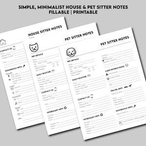 Pet Sitter & House Sitter Instructions | House, Dog and Cat bundle | Fill In Template | Printable
