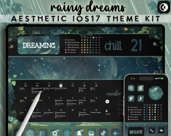 Ästhetisches iOS 17 Theme Kit | iPhone Icons | Niedliche Widgets | iPhone Wallpaper | Blau iPad Wallpaper | iPhone Theme | Rainy Theme Wallpaper