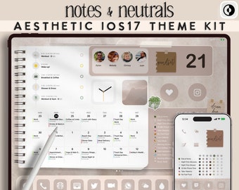 Neutrales iOS 17 Theme Pack für iPad & iPhone | 3,600 Biege iPhone Icons | Ästhetisches iPad Theme Kit