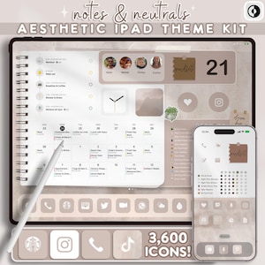 Pakiet neutralnych motywów iOS na iPada i iPhone'a | 3600 ikon Biege na iPhone'a | Estetyczny zestaw motywów na iPada | Pakiet motywów na iPada do cyfrowego planera