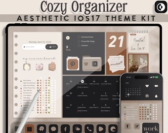 Neutral iOS 17 Theme Pack for iPad & iPhone | 4,800 Black App Icons | Aesthetic iPad Theme Kit | Cozy Organizer iPad Planner Theme