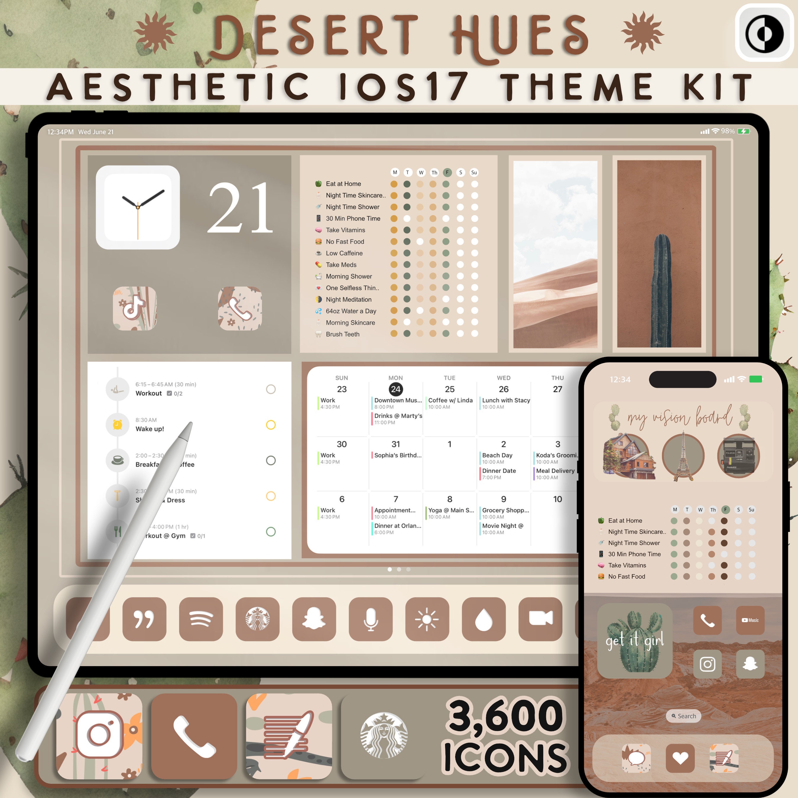 Aesthetic iOS18 Theme Pack | Neutral Desert iPad App Icons | Neutral iPhone Wallpaper | Beige iPad Theme | Desert Tone Wallpaper for iPad