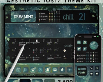 Esthetische iOS 18-themakit | iPhone-pictogrammen | Leuke widgets | iPhone-achtergrond | Blauw iPad-behang | iPhone-thema | Themabehang regenachtig