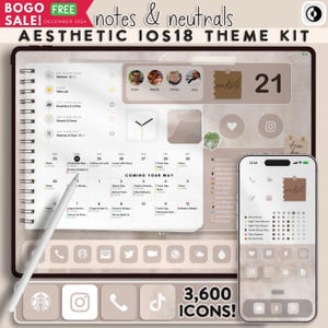Neutral iOS18 Theme Pack für iPad & iPhone | 3600 Biege iPhone Icons | Ästhetisches iPad Theme Kit | Digitaler Planer iPad Theme Pack