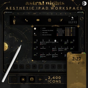 Aesthetic iPad Wallpaper Kit, Matching Theme, Icons, Widgets, iPhone Wallpaper, and Lockscreens, Astrology Theme Icons, Gold Icons, Planner