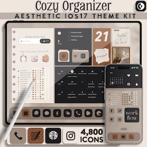 Neutral iOS18 Theme Pack für iPad & iPhone | 4.800 Schwarz Braun App Icons | Ästhetisches iPad Theme Kit Pack | Gemütliches iPad Organizer Thema