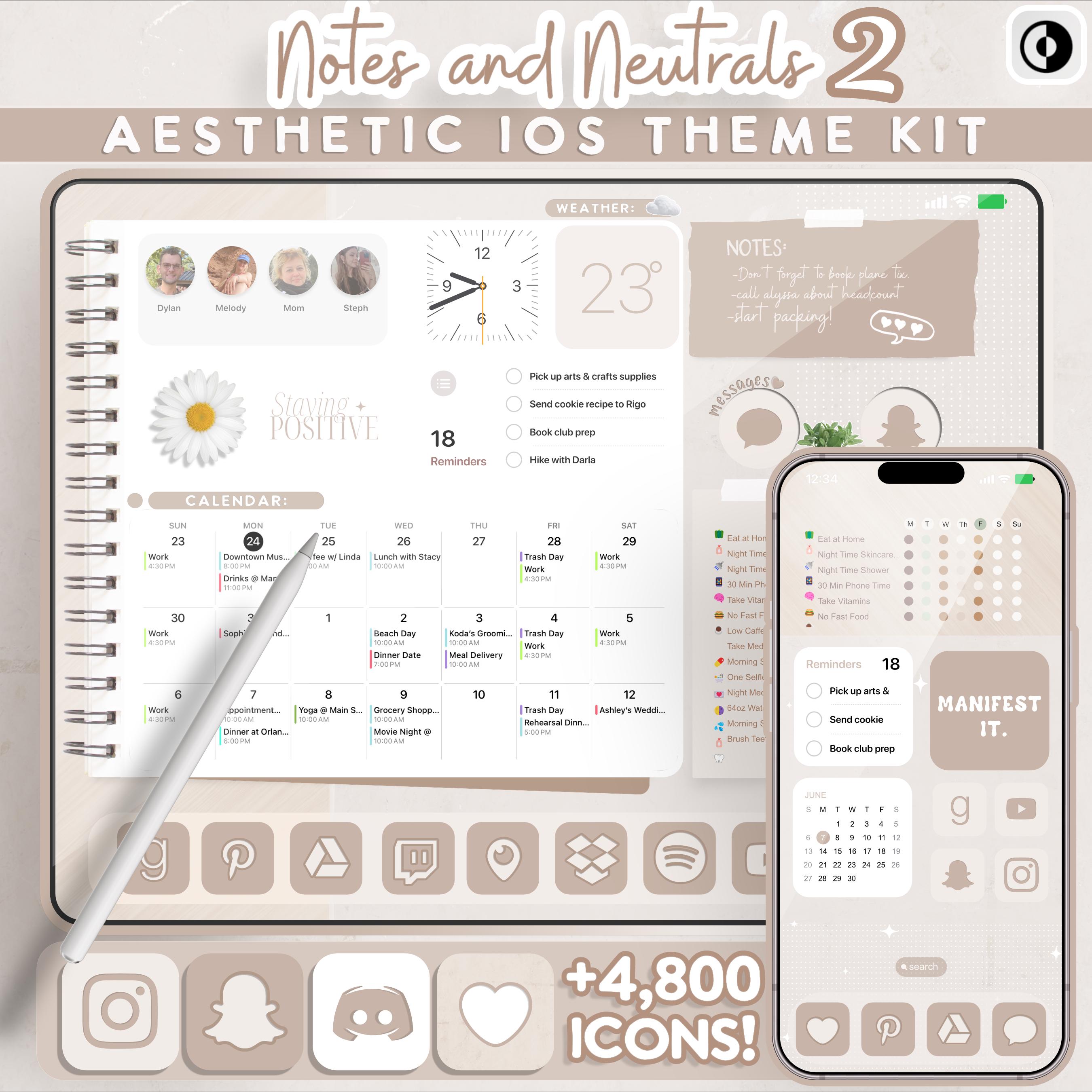 Neutral iOS18 Theme Pack for iPad & iPhone | 3,600 Biege iPhone Icons | Aesthetic iPad Theme Kit | Digital Planner iPad Theme Pack | Notes