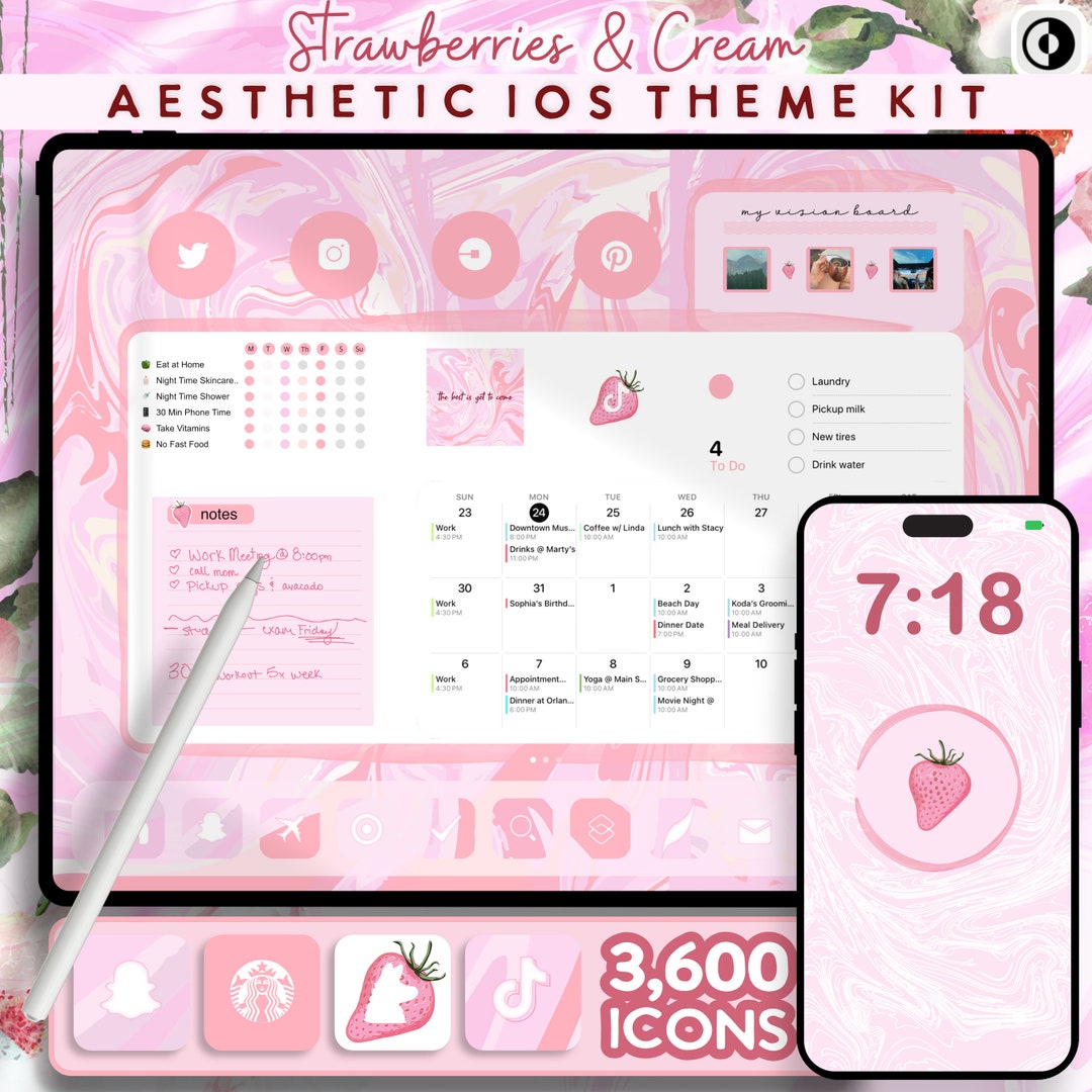 Pink Aesthetic Ios 17 Theme Kit | 3,600 Cute iPad & iPhone App Icons