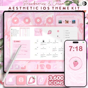Pink Aesthetic iOS 18 Theme Kit | 3,600 Cute iPad & iPhone App Icons | Pink iPad Wallpaper