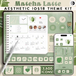 Ästhetisches IOS 18 Theme Kit | iPhone Symbole | Niedliche Widgets | iPhone Hintergrund | Grün iPad Theme | iPhone-Design | Wallpaper von Green Matcha