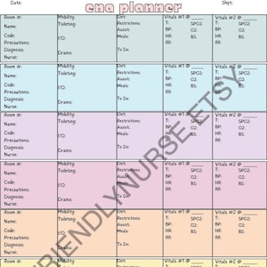 CNA Shift Report Sheet | Certified Nursing Assistant Brain Sheet for 6 Patients | Patient Care Tech | CNA Shift Planner