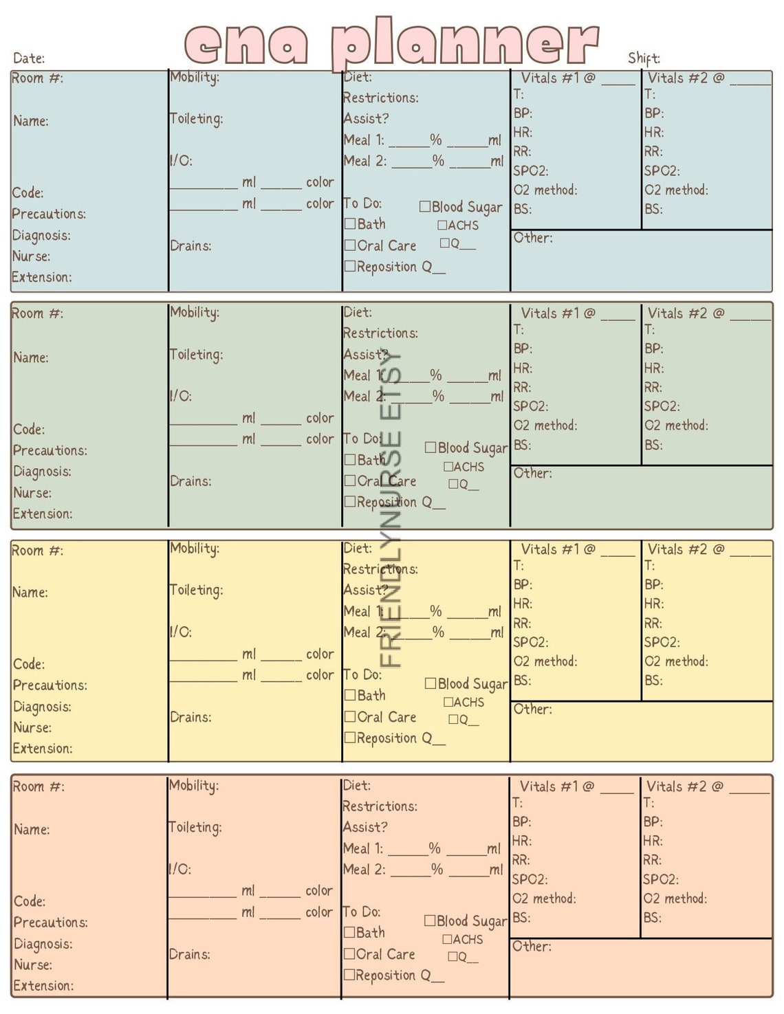 CNA Shift Report Sheet Certified Nursing Assistant Brain Sheet for 4