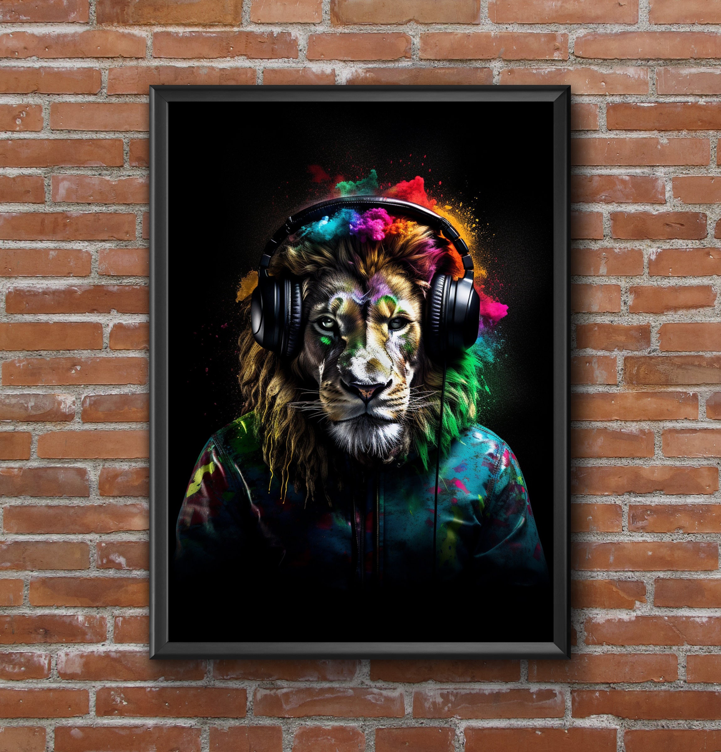 Lion Dj ,lion Wearing Headphones, Bright Colourful