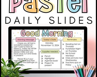 Pastel Classroom Slides: Daily Agenda & Morning Meeting (Google Slides, PDF Included)