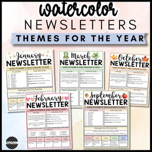 Bearbeitbare Newsletter-Vorlagen, monatlicher Klassennewsletter, Elternkommunikation, Vorlage für Grundschullehrer, Aquarell