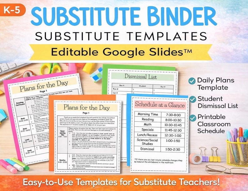 Substitute Binder Templates | Emergency Sub Binder | Sub Plans Template ...