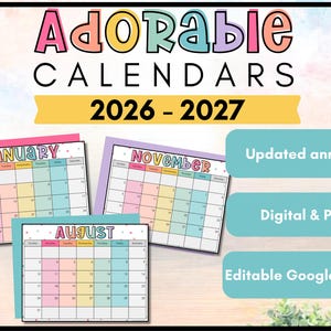 Regenboog klaskalender 2026–2027 | Afdrukbare maandkalender voor docenten | Kleurrijke schoolkalender | Basisklasdecoratie | K-5