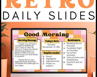 Retro daily slides | Daily Slides Classroom | Google Slides for Classroom | Morning Agenda slides | retro classroom