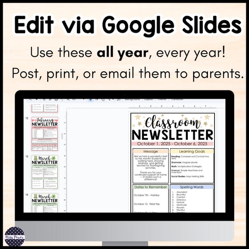 Monthly Classroom Newsletter Templates | Watercolor Editable Parent ...