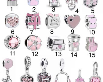 Charms, fits charm bracelet, pink charm accessories