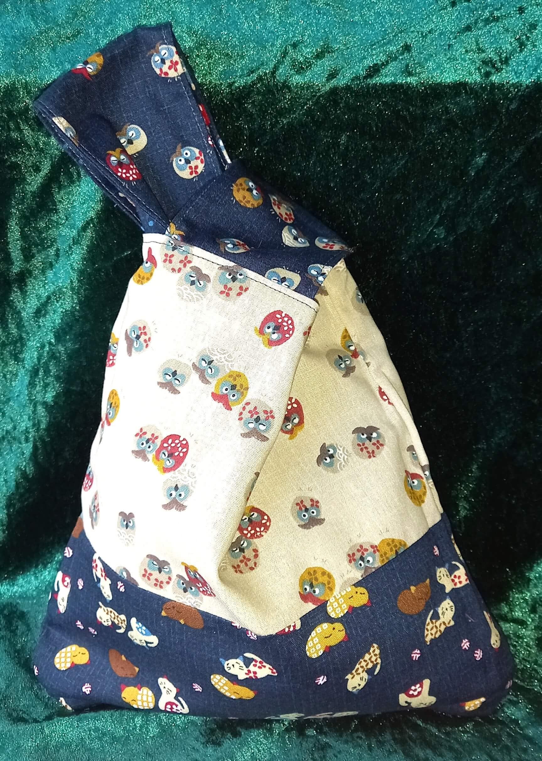 Owls Cats and Turtles Japanese Knot Bag Small