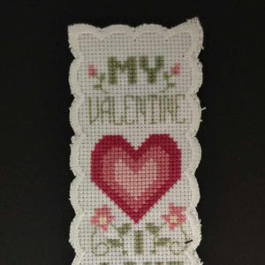 Handmade Cross Stitch Valentine Bookmark