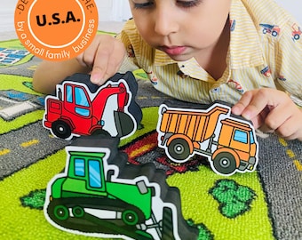 Juego de borrador magnético de borrado en seco para pizarra blanca, paquete de 3 vehículos de construcción, excavadora, camión volquete y excavadora.