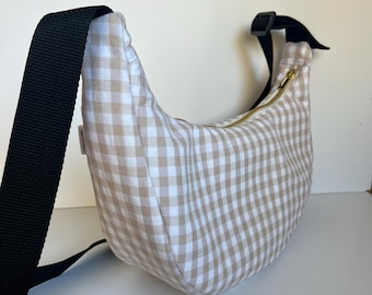 Gingham Crossbody Purse Bag, Crescent Bag, Handmade