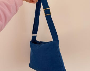 Handmade Blue Corduroy Purse, Handmade Over the Shoulder Bag
