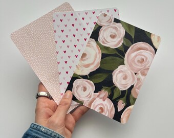 Floral Kindle Inserts, Pink Hearts, Kindle Decor, Set of 3