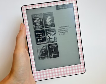 Adesivo de vinil para Kindle com estampa xadrez rosa claro