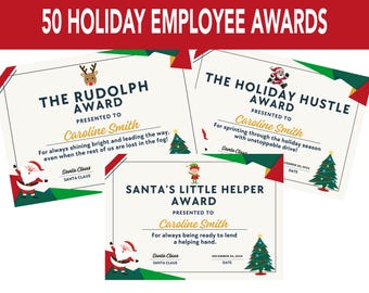 Holiday Employee Certificates, Funny Employee Awards, Christmas Certificates, Holiday Party Awards, Staff Appreciation Certificates Meetings
