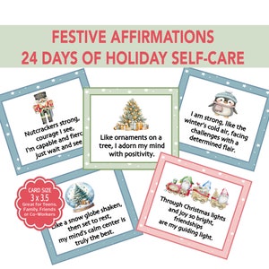 Affirmationskarten druckbar, festliche druckbare Affirmationskarten, positive Weihnachtsaffirmationskarten, Wellness-Adventskalender