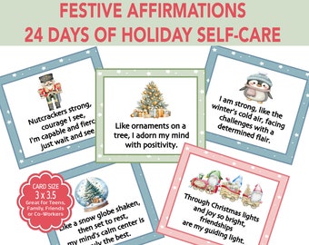 Affirmation Cards Printable, Festive Printable Affirmation Cards, Christmas Positive Affirmation Cards, Wellness Advent Calendar