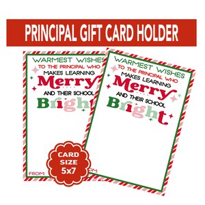 Principal Christmas Gift Card Holder, School Principal Gift Card Holder, Gift for Principal Appreciation, Christmas Gift Card Printable
