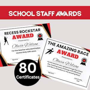 School Staff Certificates, Funny Employee Awards, Teacher Certificates, Teacher Appreciation Certificates, End of Year Staff Certificates